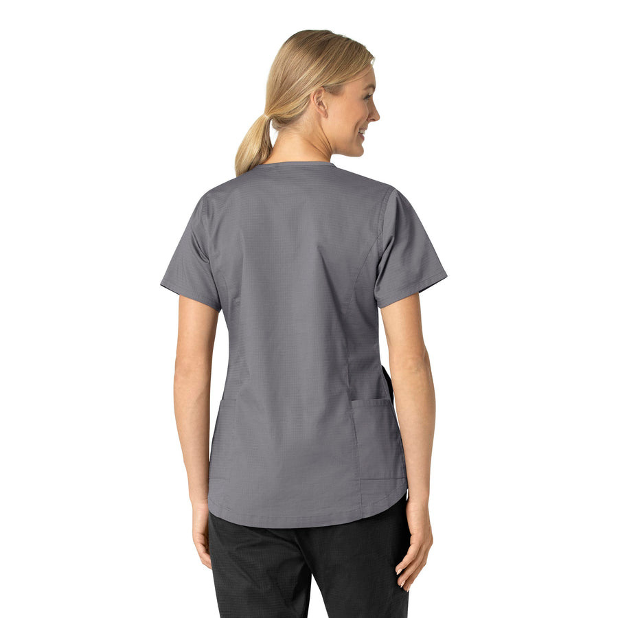 Rugged Flex Ripstop Women's V-Neck Scrub Top Pewter back view