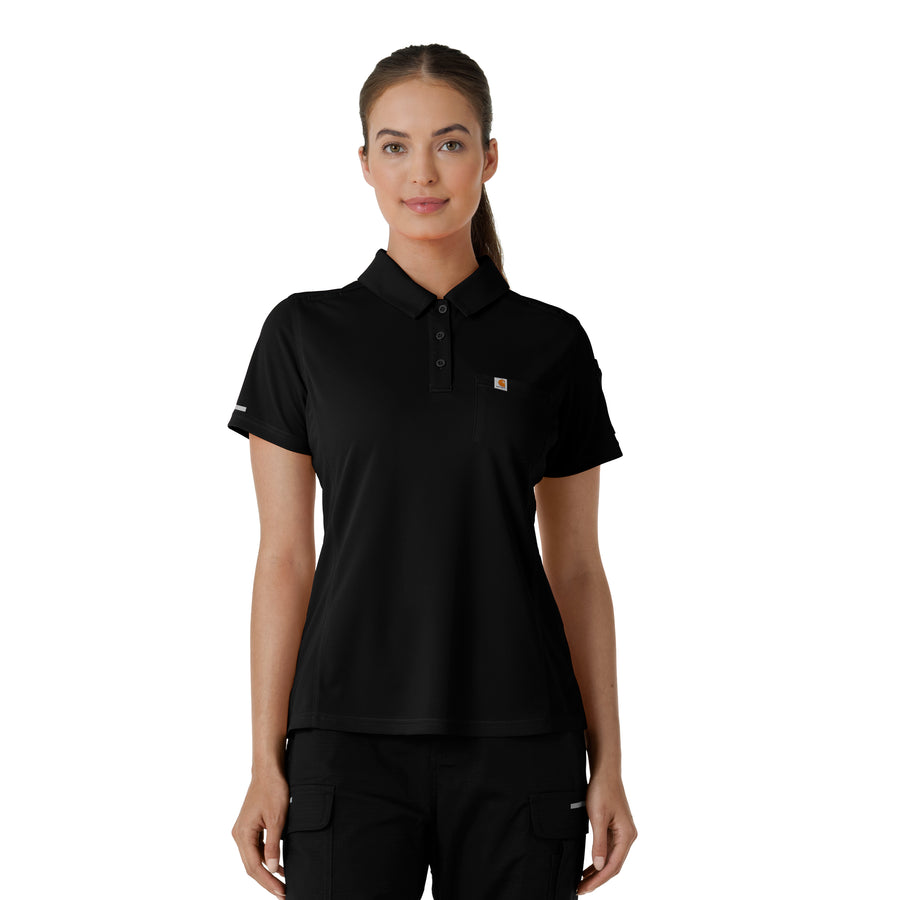 Rugged Flex RSCU Women's Lightweight Short Sleeve Polo Scrub Top Black