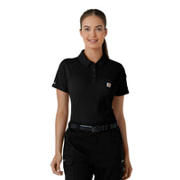 Rugged Flex RSCU Women's Lightweight Short Sleeve Polo Scrub Top Black front detail