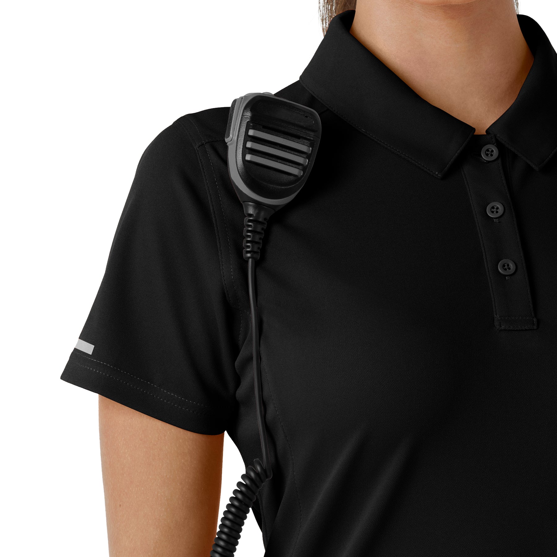 Rugged Flex RSCU Women's Lightweight Short Sleeve Polo Scrub Top Black side detail 2
