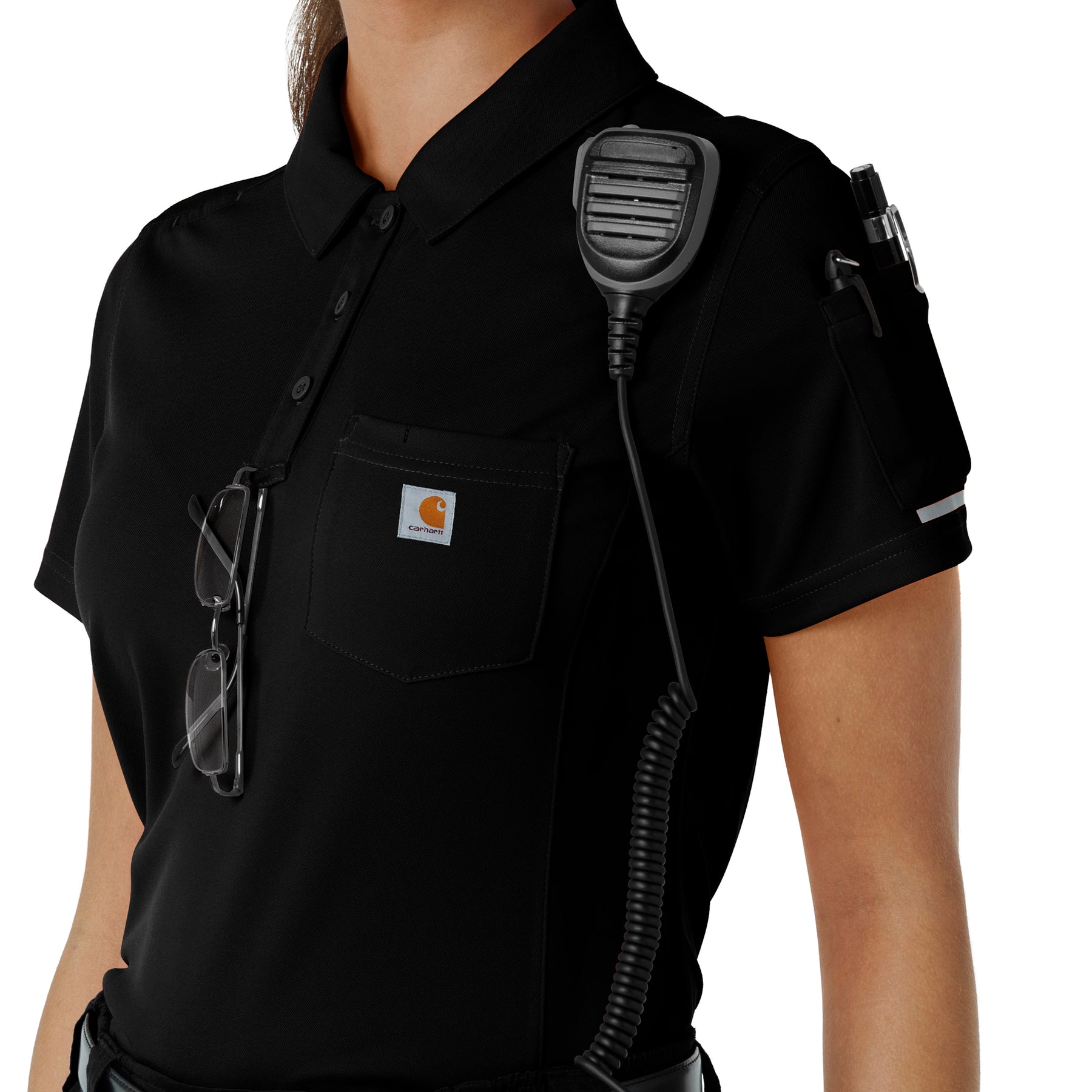 Rugged Flex RSCU Women's Lightweight Short Sleeve Polo Scrub Top Black hemline detail