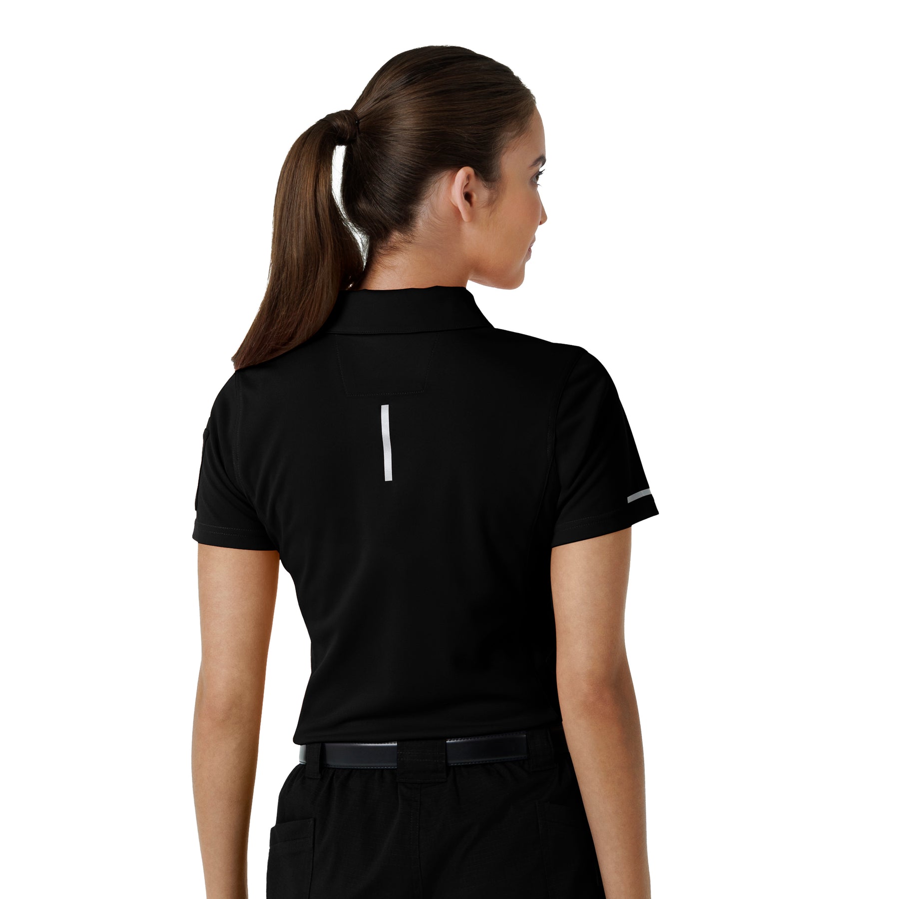 Rugged Flex RSCU Women's Lightweight Short Sleeve Polo Scrub Top Black back view