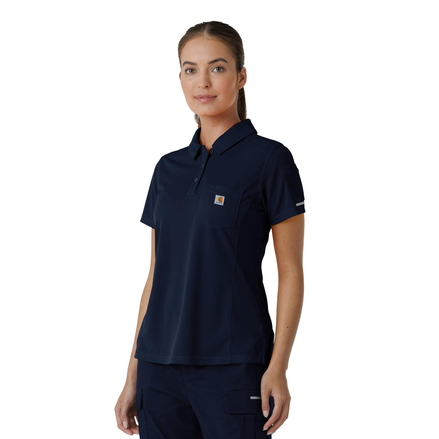Rugged Flex RSCU Women's Lightweight Short Sleeve Polo Scrub Top Dark Navy side view