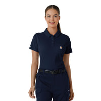 Rugged Flex RSCU Women's Lightweight Short Sleeve Polo Scrub Top Dark Navy front detail