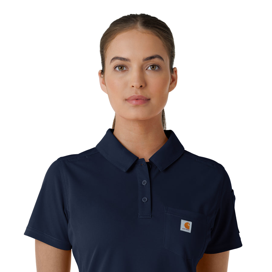Rugged Flex RSCU Women's Lightweight Short Sleeve Polo Scrub Top Dark Navy side detail 1