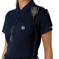 Rugged Flex RSCU Women's Lightweight Short Sleeve Polo Scrub Top Dark Navy hemline detail