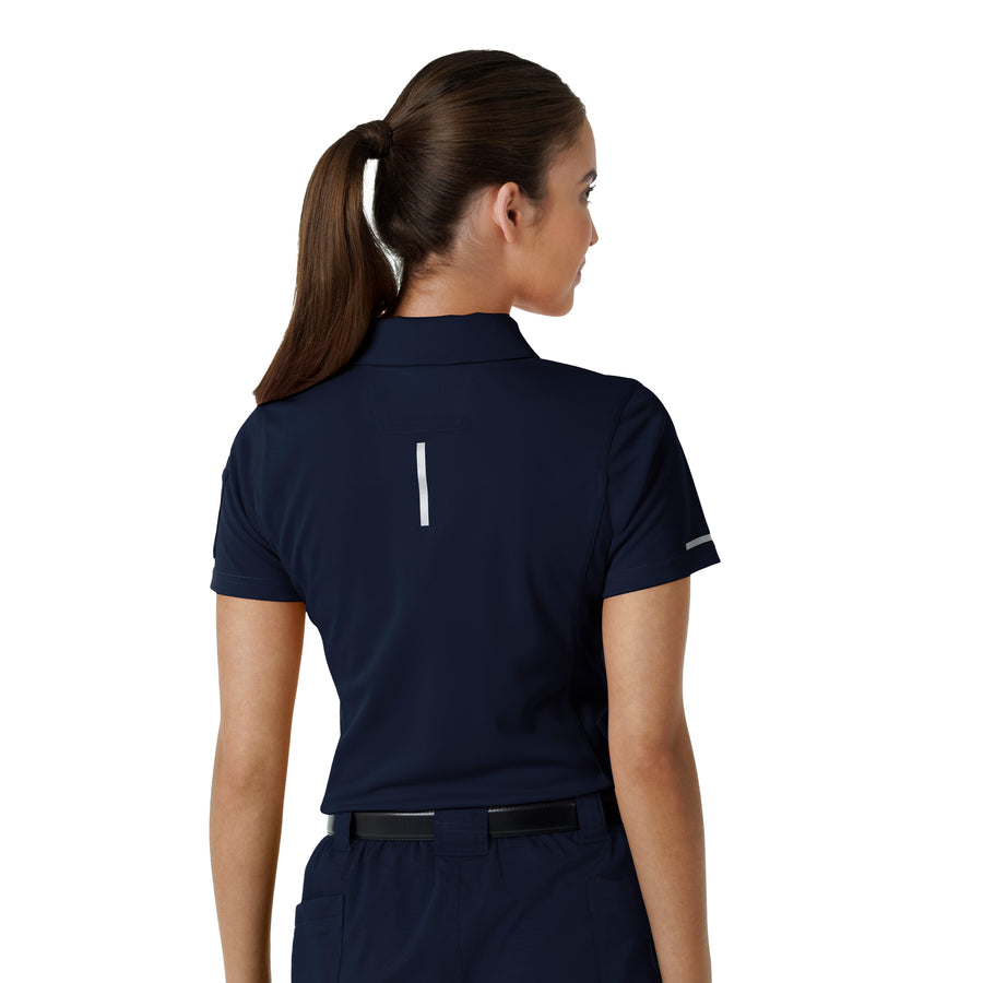 Rugged Flex RSCU Women's Lightweight Short Sleeve Polo Scrub Top Dark Navy back view