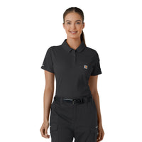 Rugged Flex RSCU Women's Lightweight Short Sleeve Polo Scrub Top Pewter front detail