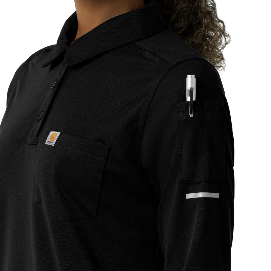 Rugged Flex RSCU Women's Heavyweight Long Sleeve Polo Scrub Top Black side view