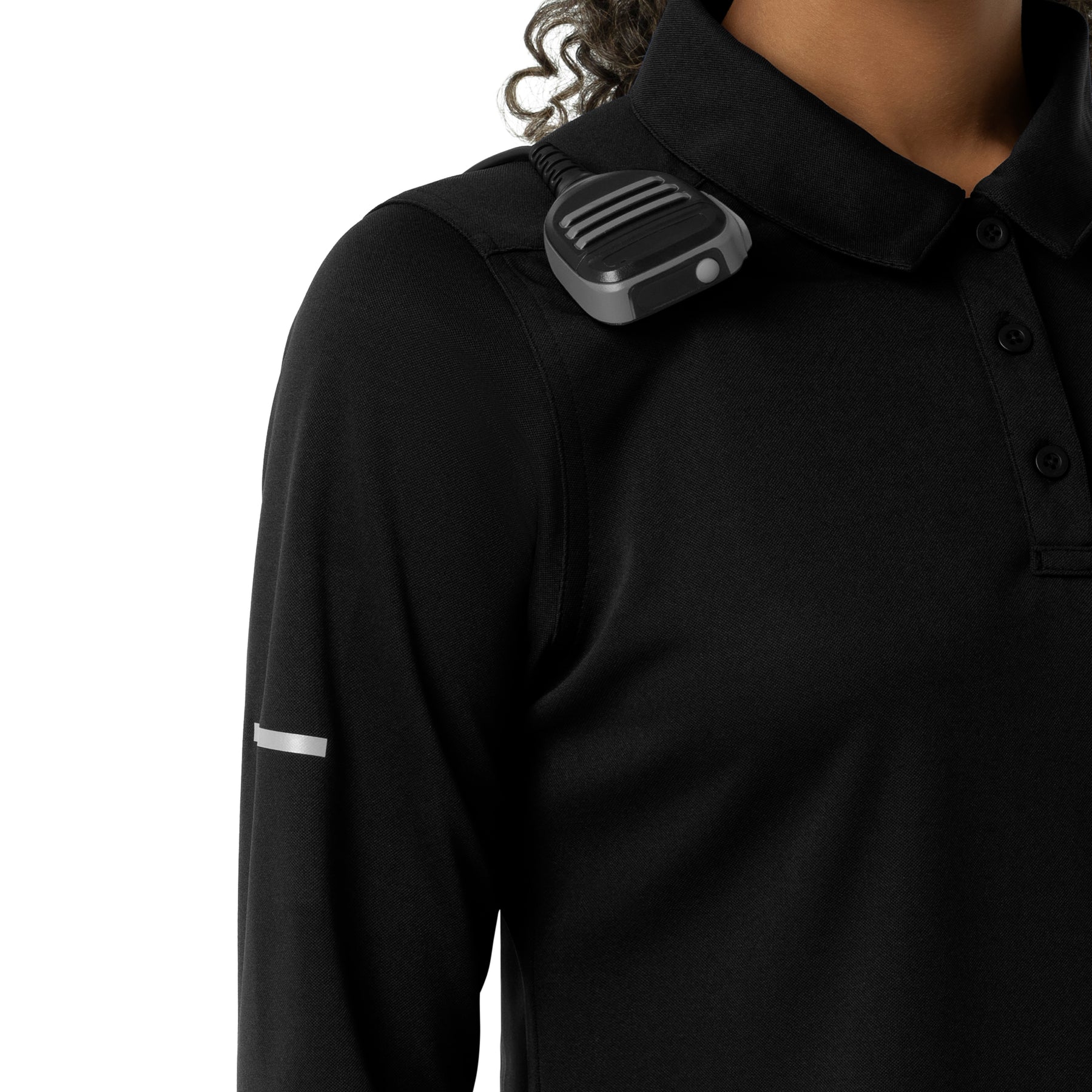 Rugged Flex RSCU Women's Heavyweight Long Sleeve Polo Scrub Top Black front detail