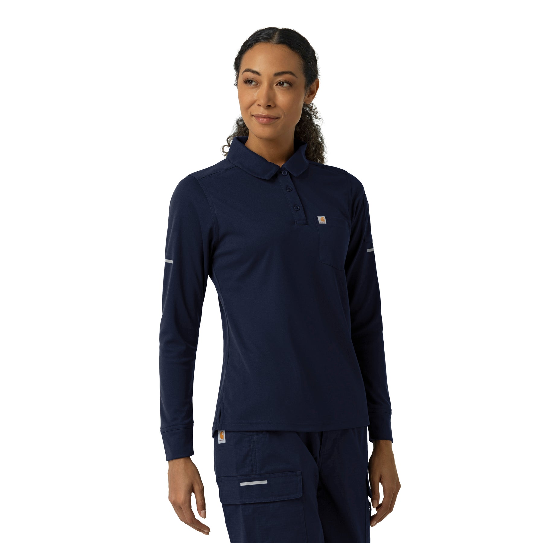 Rugged Flex RSCU Women's Heavyweight Long Sleeve Polo Scrub Top Dark Navy