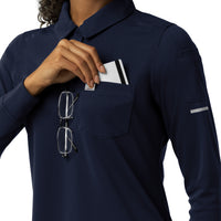 Rugged Flex RSCU Women's Heavyweight Long Sleeve Polo Scrub Top Dark Navy full scrub set