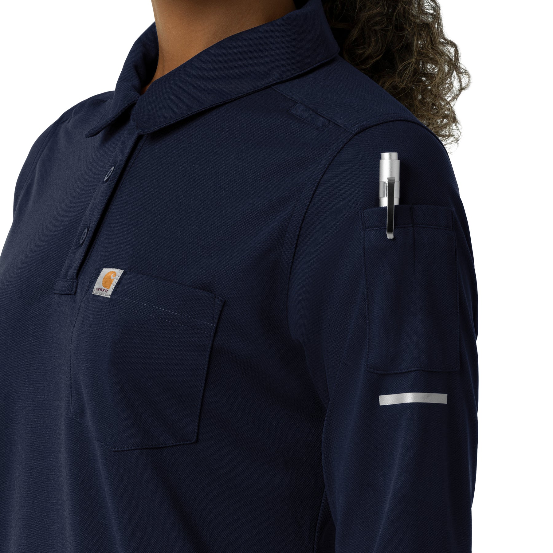 Rugged Flex RSCU Women's Heavyweight Long Sleeve Polo Scrub Top Dark Navy side view