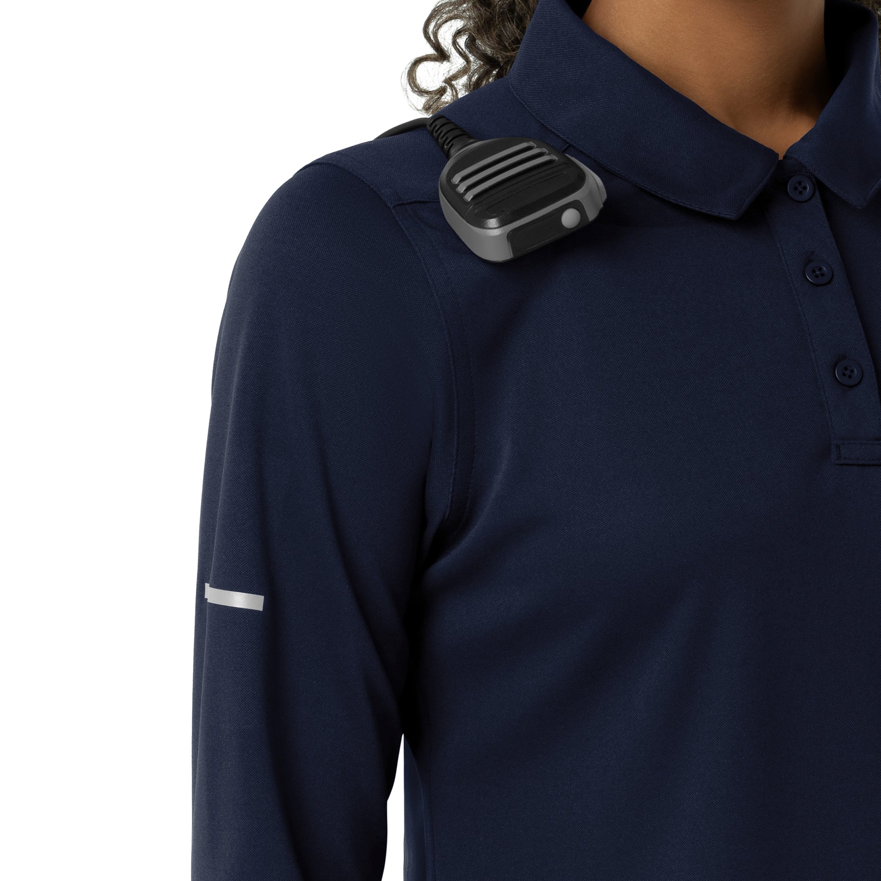Rugged Flex RSCU Women's Heavyweight Long Sleeve Polo Scrub Top Dark Navy front detail