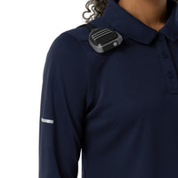 Rugged Flex RSCU Women's Heavyweight Long Sleeve Polo Scrub Top Dark Navy front detail