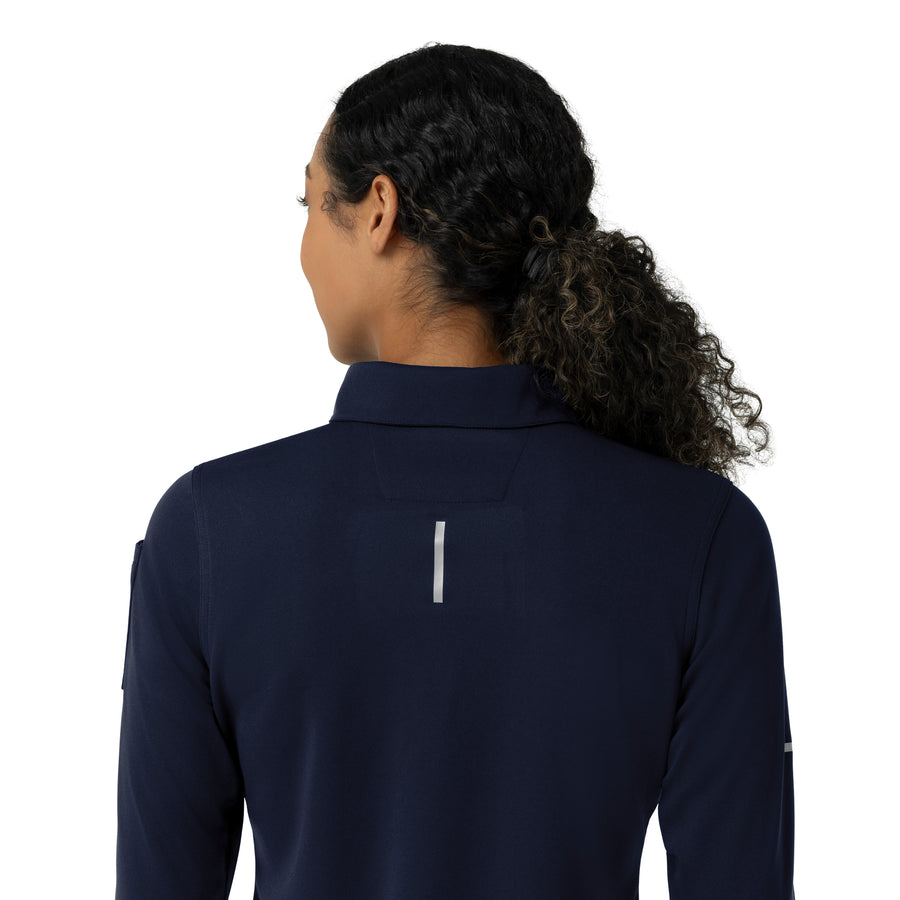 Rugged Flex RSCU Women's Heavyweight Long Sleeve Polo Scrub Top Dark Navy side detail 1