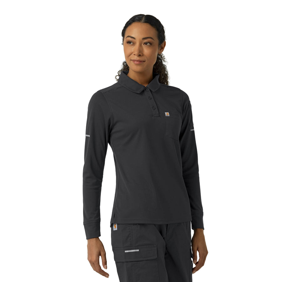 Rugged Flex RSCU Women's Heavyweight Long Sleeve Polo Scrub Top Pewter