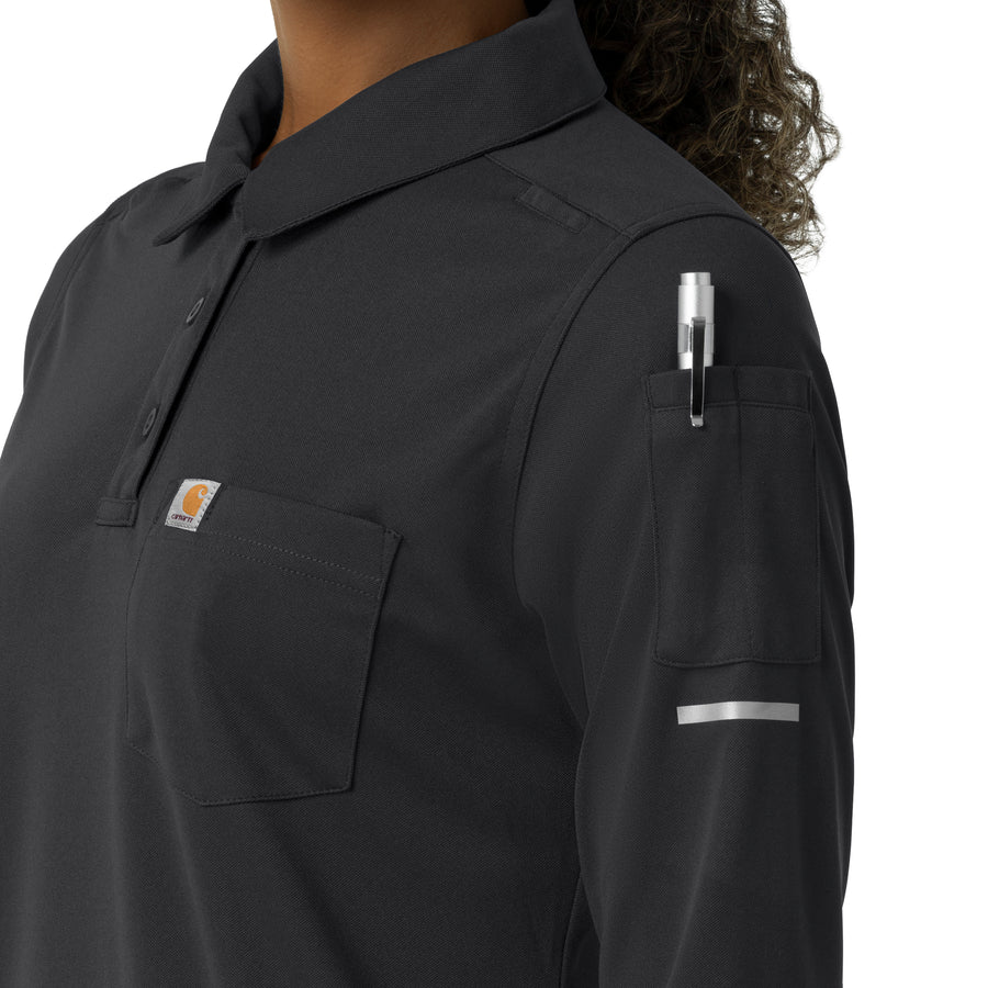 Rugged Flex RSCU Women's Heavyweight Long Sleeve Polo Scrub Top Pewter side view
