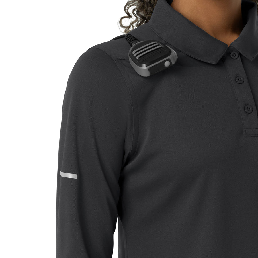 Rugged Flex RSCU Women's Heavyweight Long Sleeve Polo Scrub Top Pewter front detail