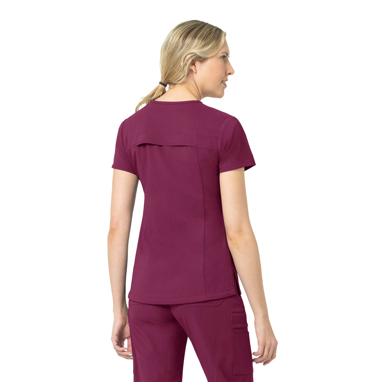 Rugged Flex Peak Women's Tuck-In Scrub Top Wine back view