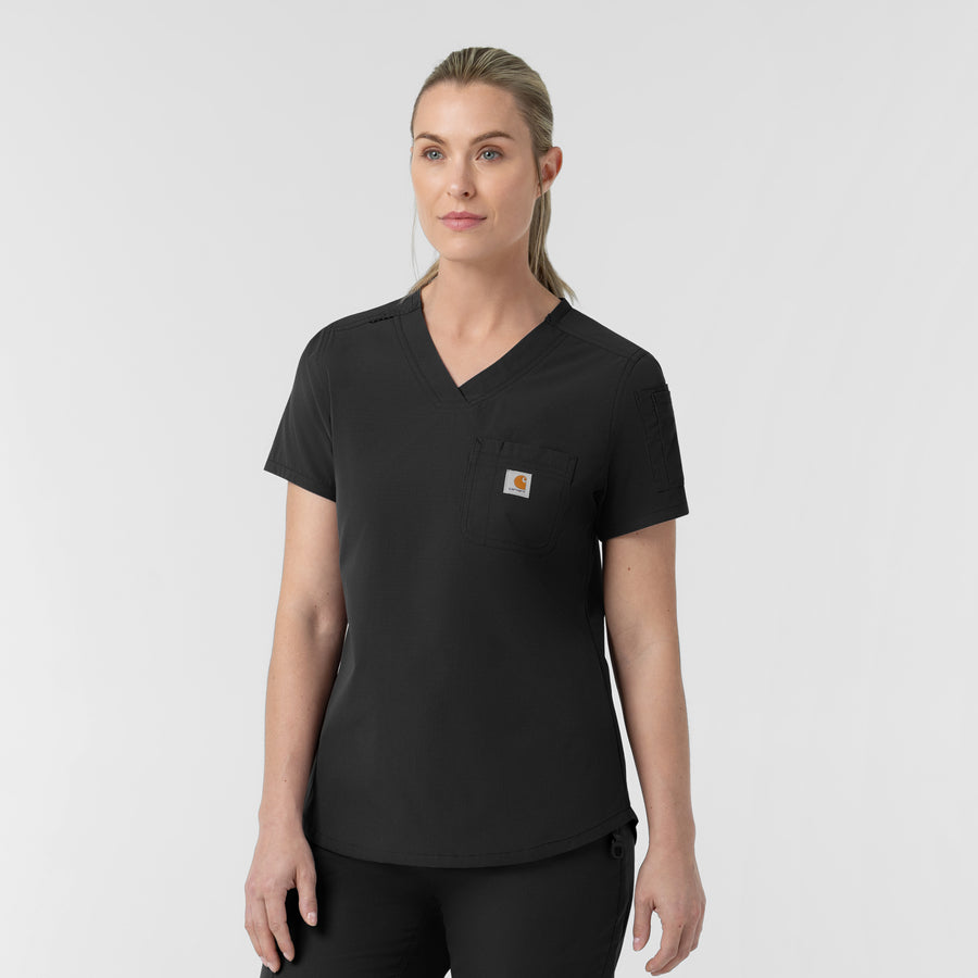 Rugged Flex FLD Women's Tuck-in Scrub Top Black side view
