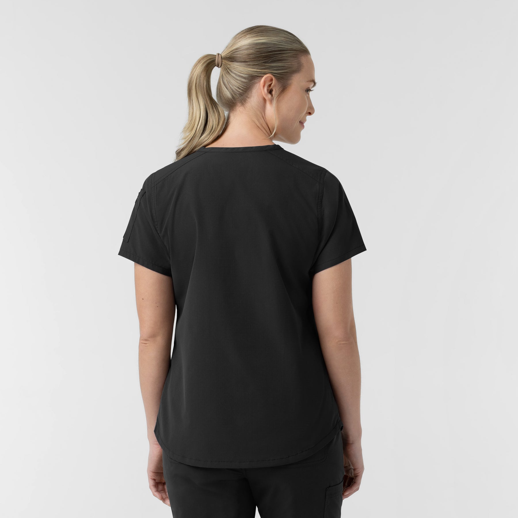 Rugged Flex FLD Women's Tuck-in Scrub Top Black back view
