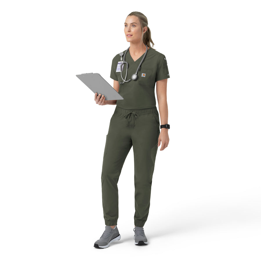 Rugged Flex FLD Women's Tuck-in Scrub Top Olive full scrub set