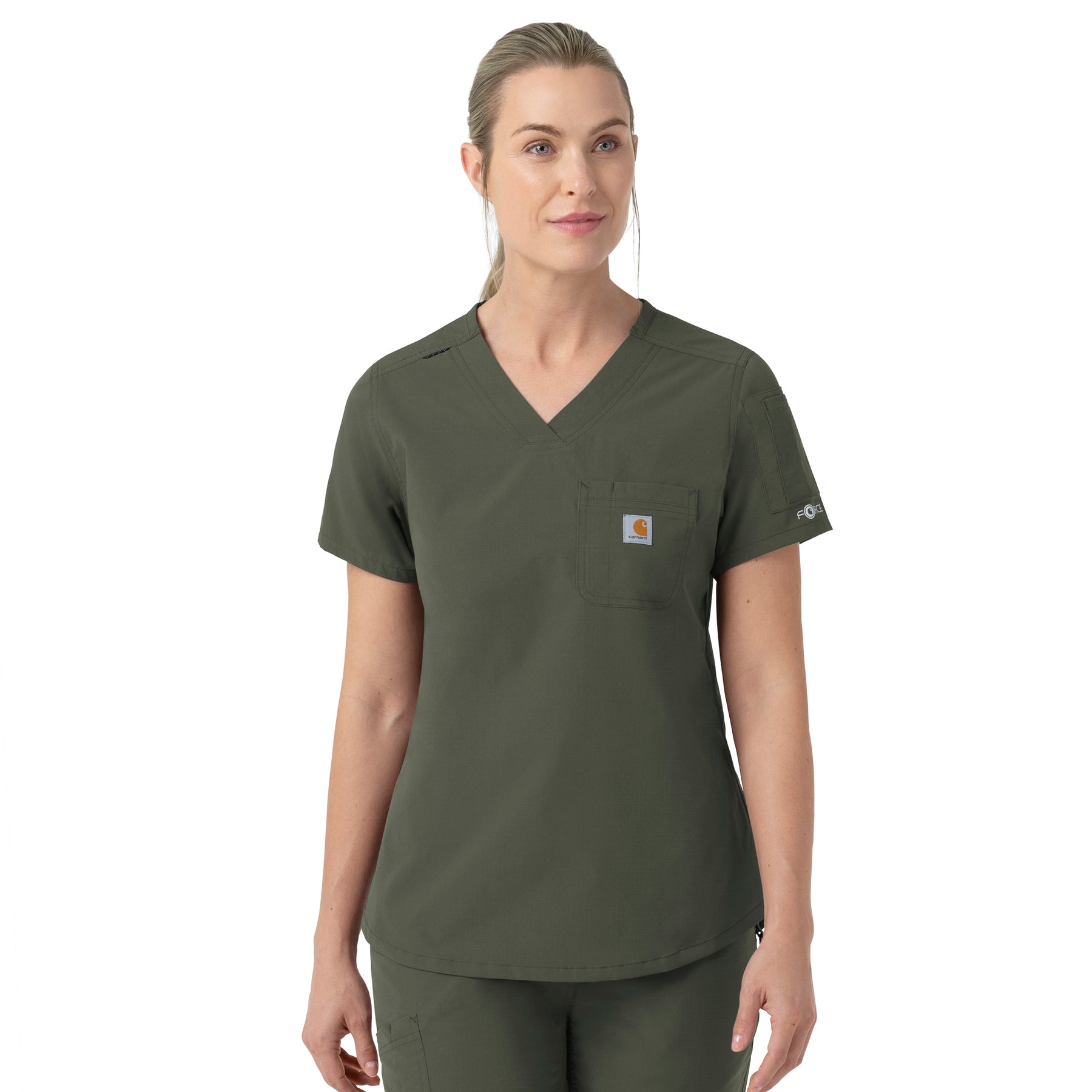 Rugged Flex FLD Women's Tuck-in Scrub Top Olive side view