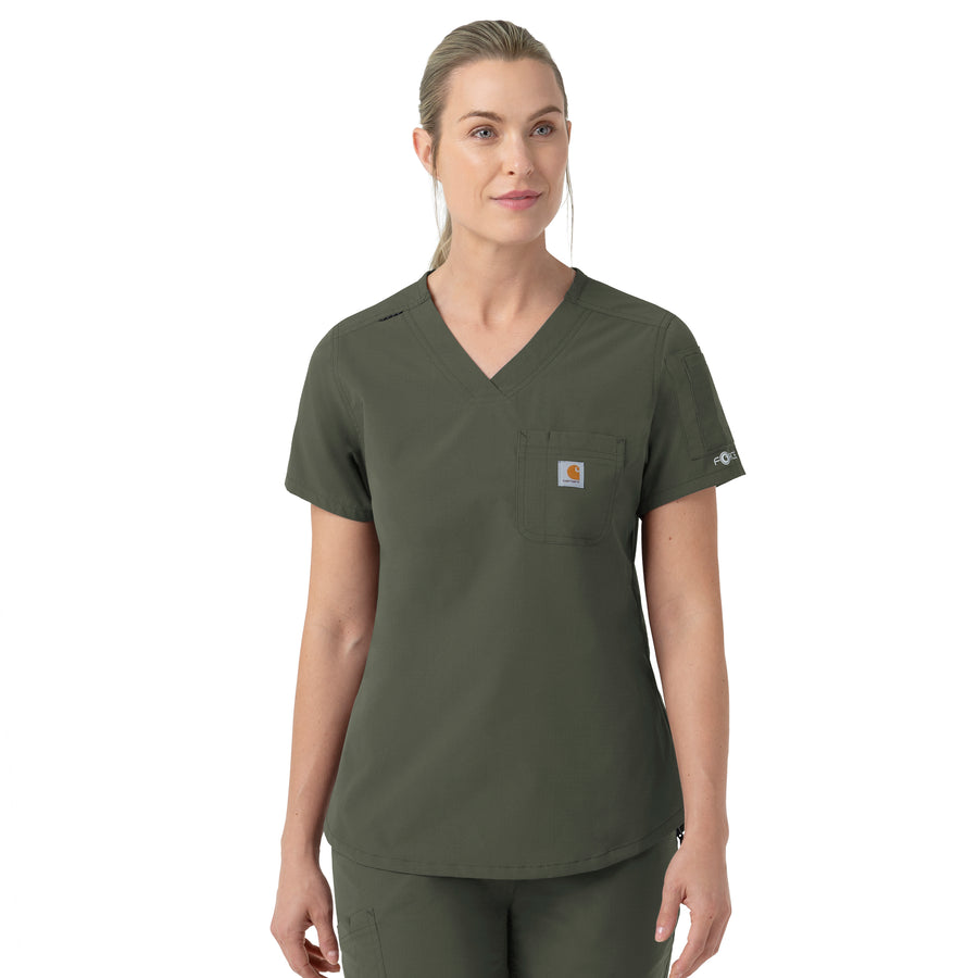 Rugged Flex FLD Women's Tuck-in Scrub Top Olive side view