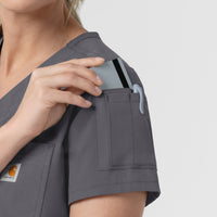 Rugged Flex FLD Women's Tuck-in Scrub Top Pewter front detail