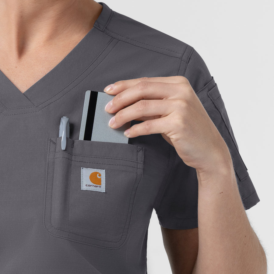 Rugged Flex FLD Women's Tuck-in Scrub Top Pewter side detail 1