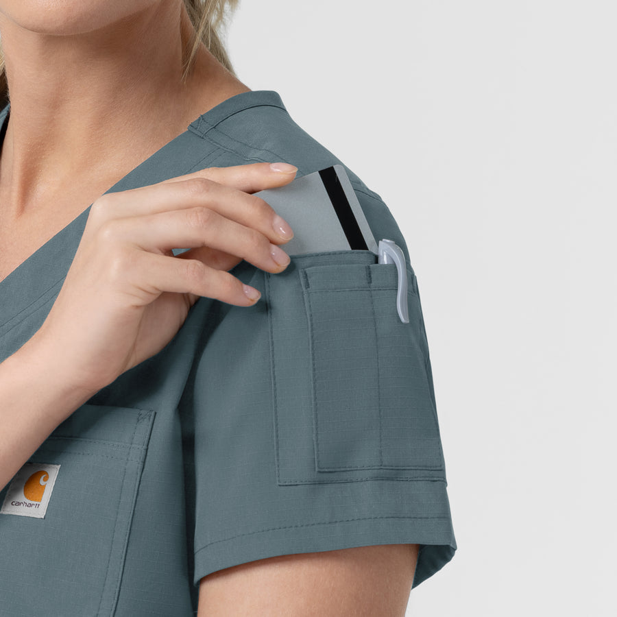 Rugged Flex FLD Women's Tuck-in Scrub Top Rolling Thunder front detail