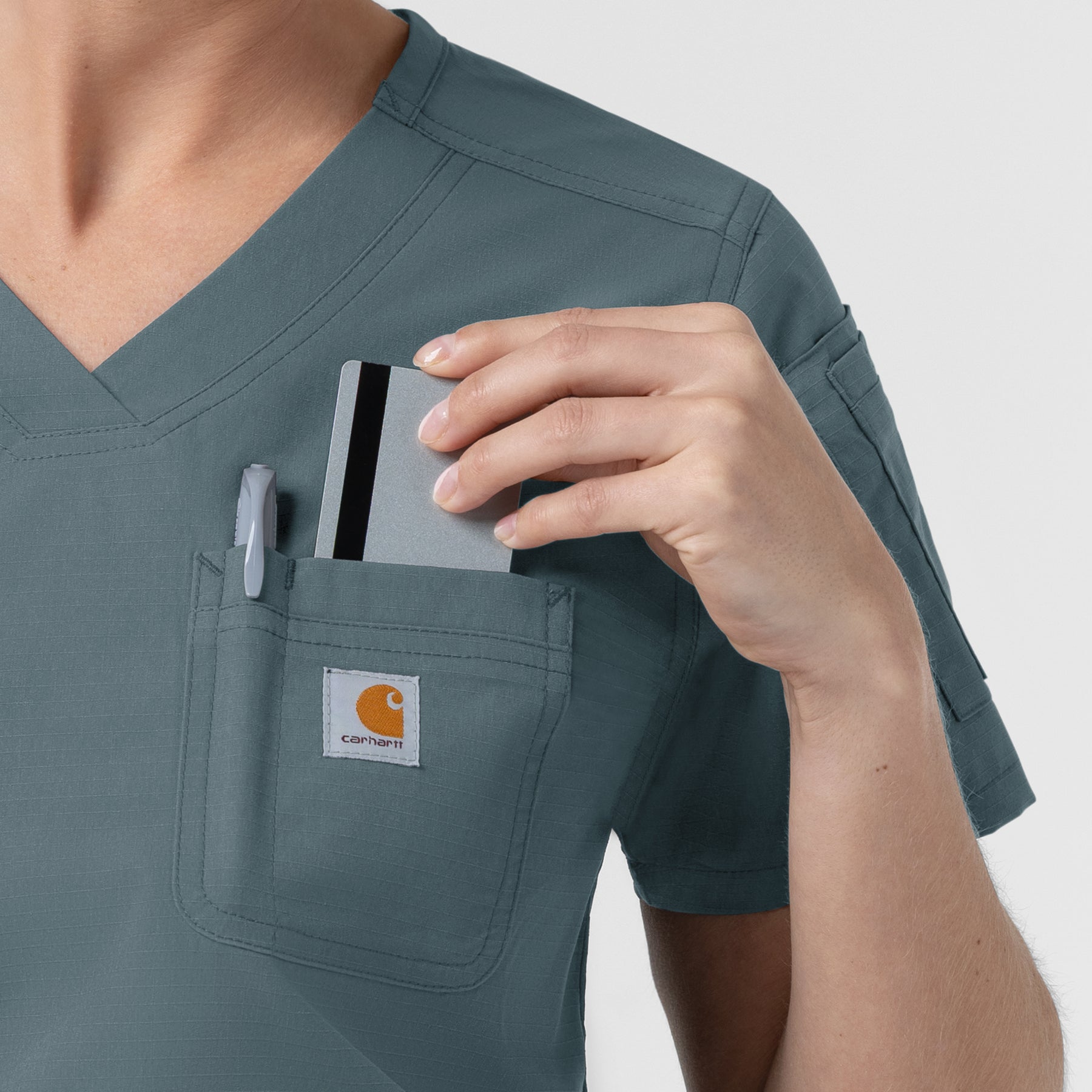 Rugged Flex FLD Women's Tuck-in Scrub Top Rolling Thunder side detail 1