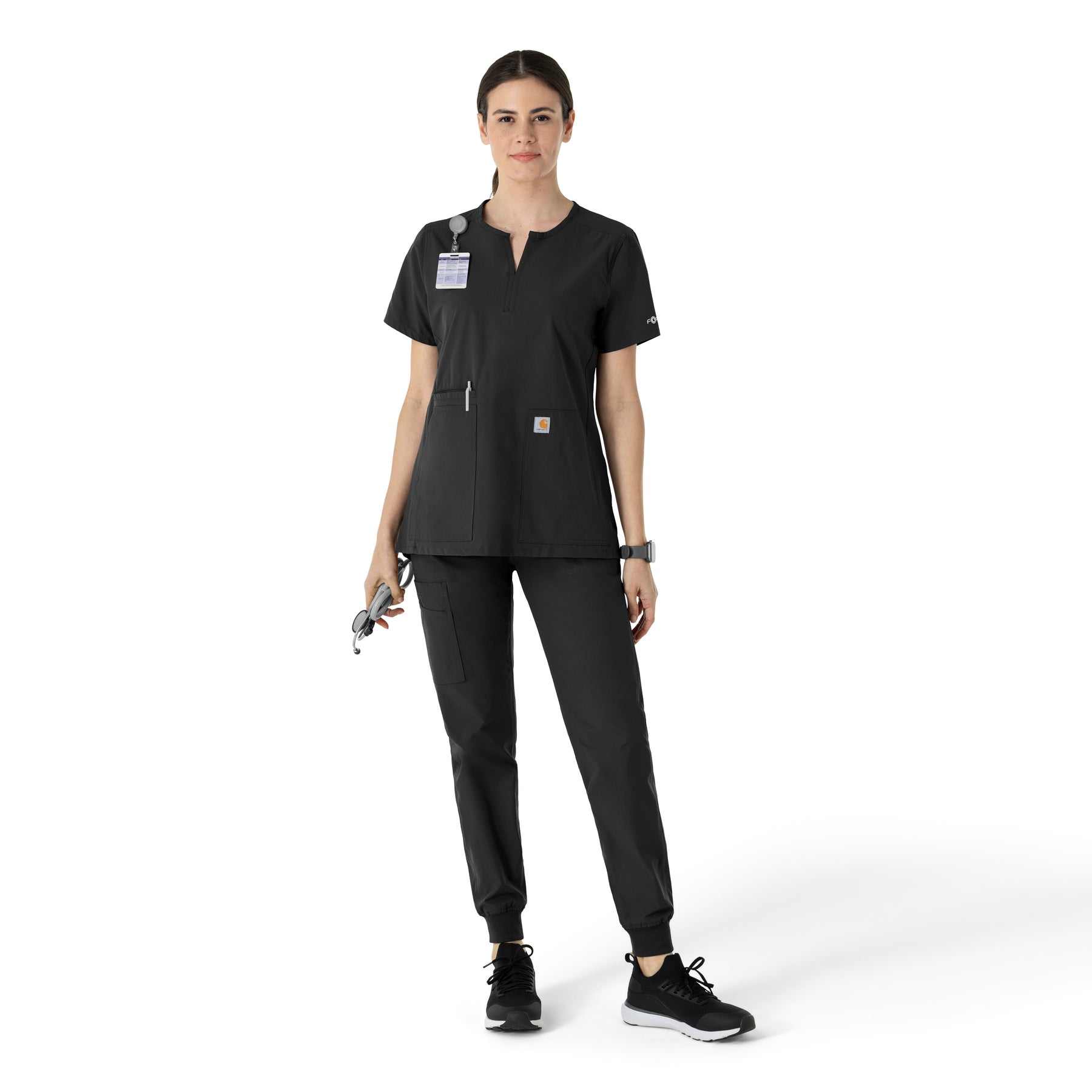 Force Essentials Women's Notch Neck Tunic Scrub Top Black full scrub set