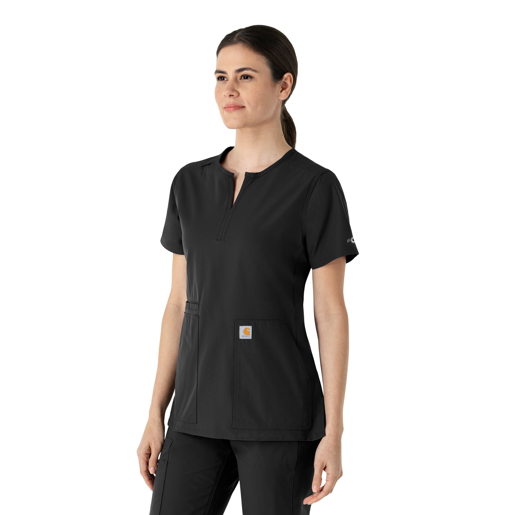 Force Essentials Women's Notch Neck Tunic Scrub Top Black side view
