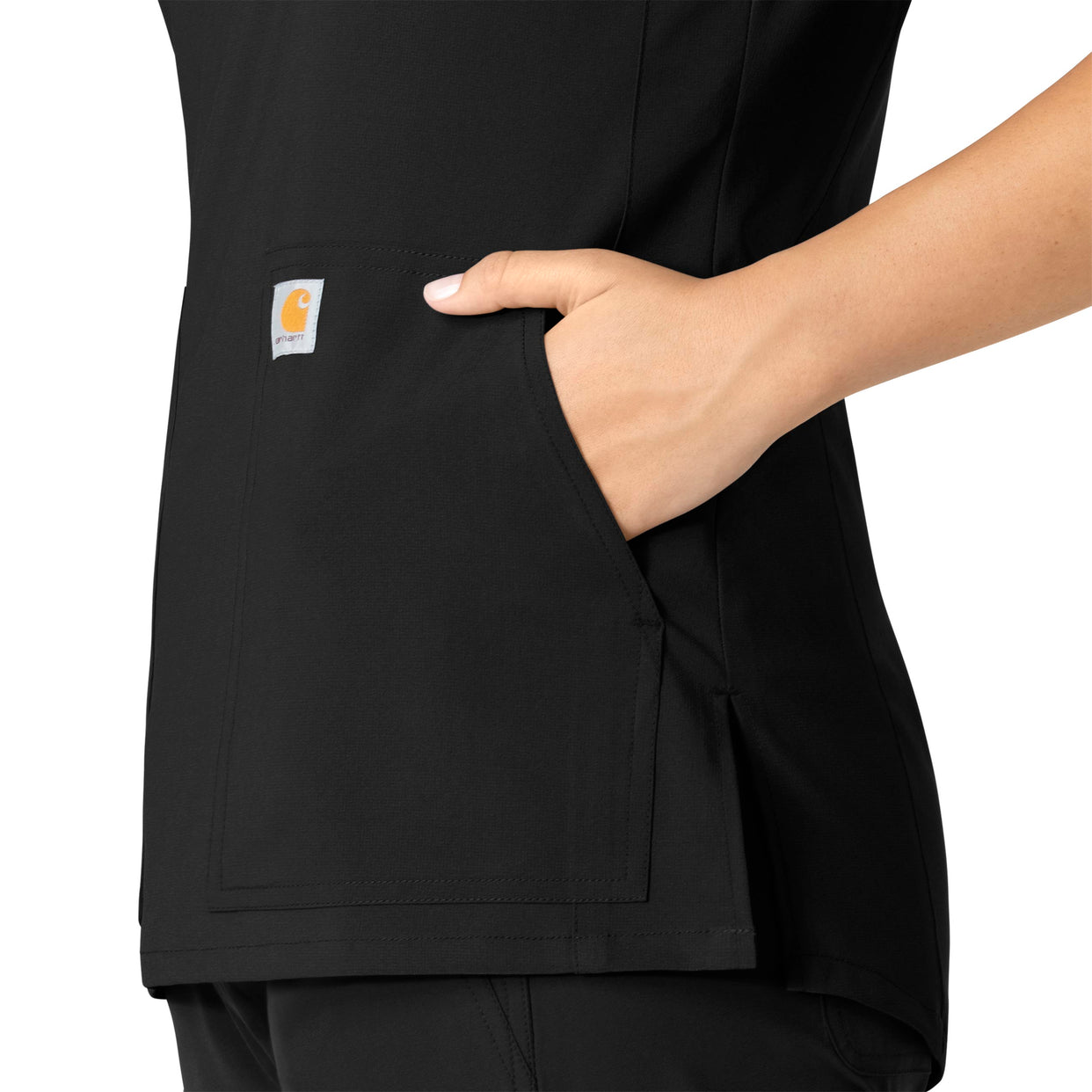 Force Essentials Women's Notch Neck Tunic Scrub Top Black side detail 2