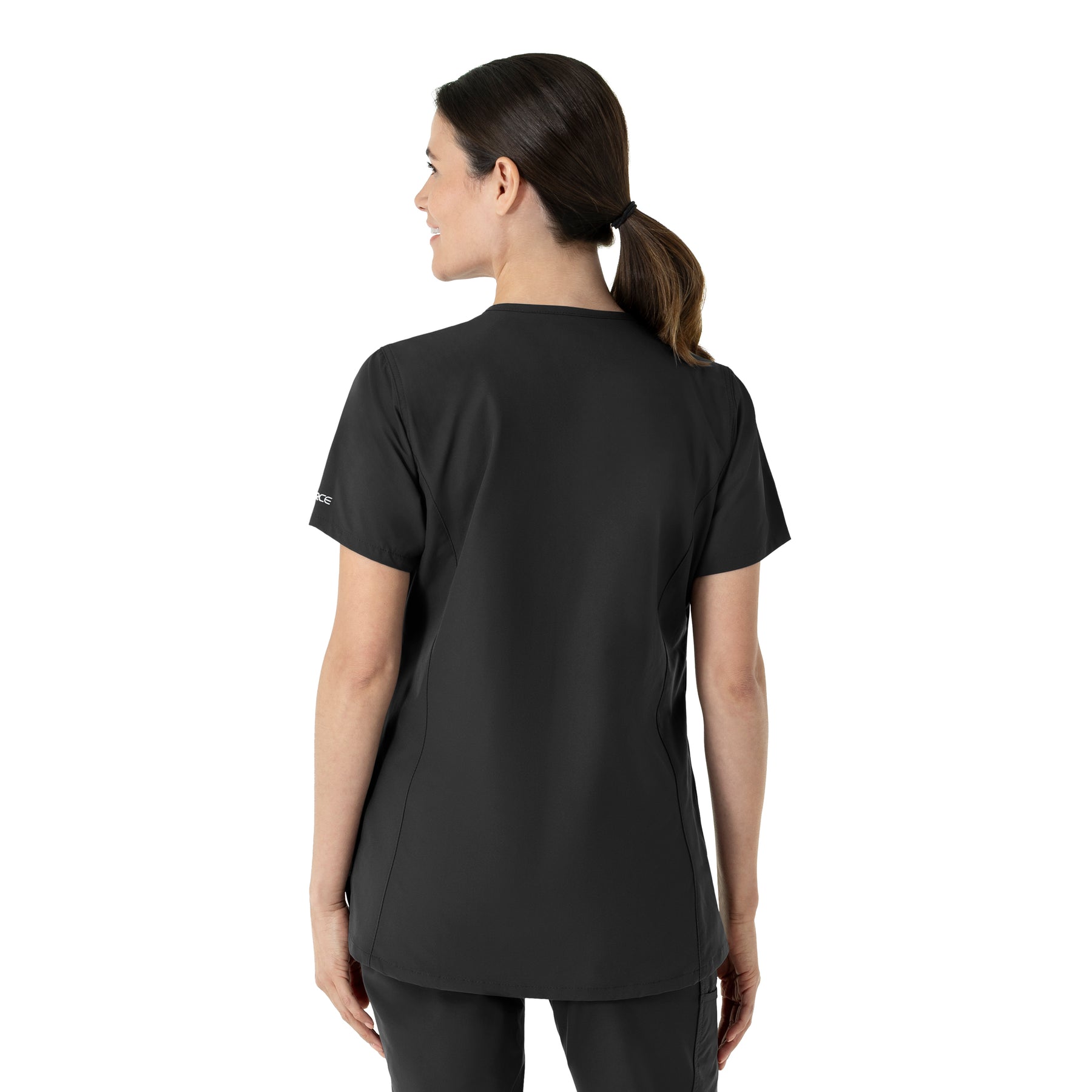 Force Essentials Women's Notch Neck Tunic Scrub Top Black back view