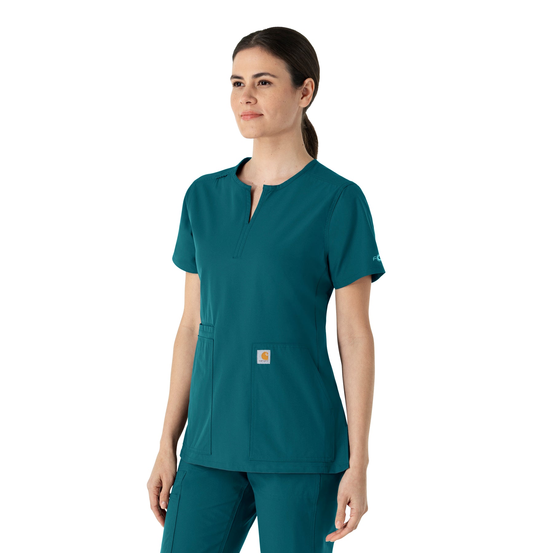 Force Essentials Women's Notch Neck Tunic Scrub Top Caribbean Blue side view