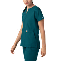 Force Essentials Women's Notch Neck Tunic Scrub Top Caribbean Blue side view