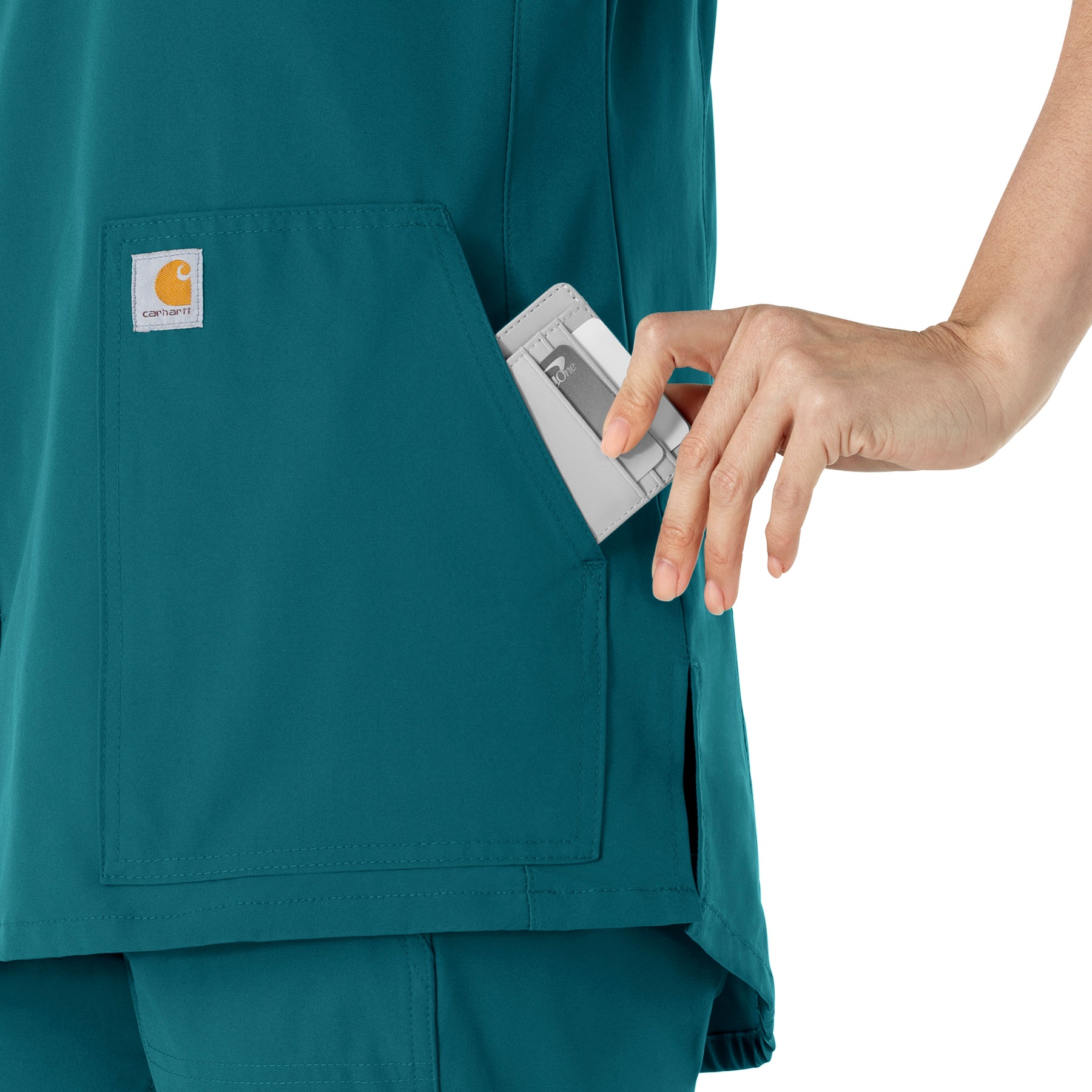 Force Essentials Women's Notch Neck Tunic Scrub Top Caribbean Blue front detail