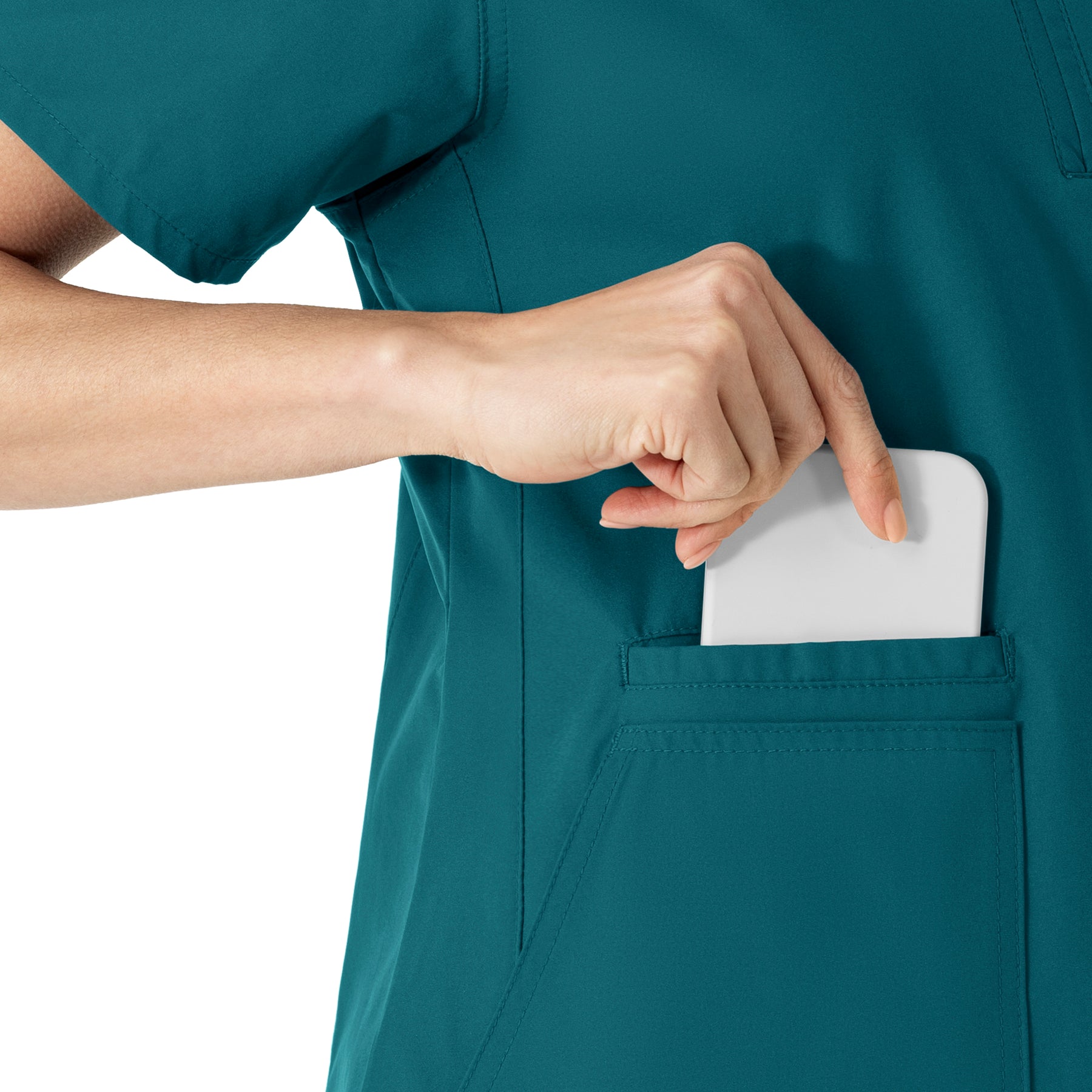 Force Essentials Women's Notch Neck Tunic Scrub Top Caribbean Blue side detail 1