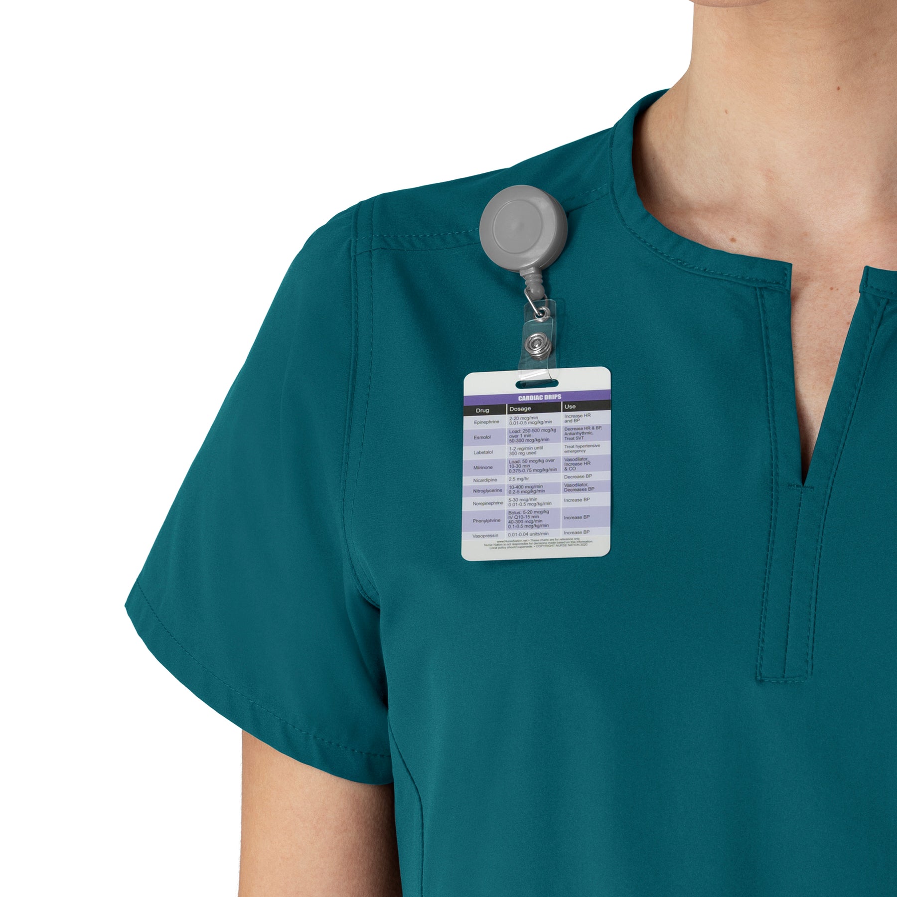 Force Essentials Women's Notch Neck Tunic Scrub Top Caribbean Blue side detail 2