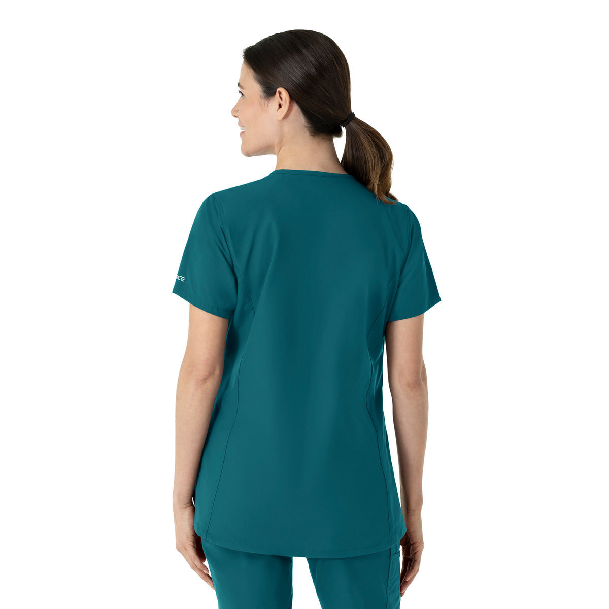 Force Essentials Women's Notch Neck Tunic Scrub Top Caribbean Blue back view