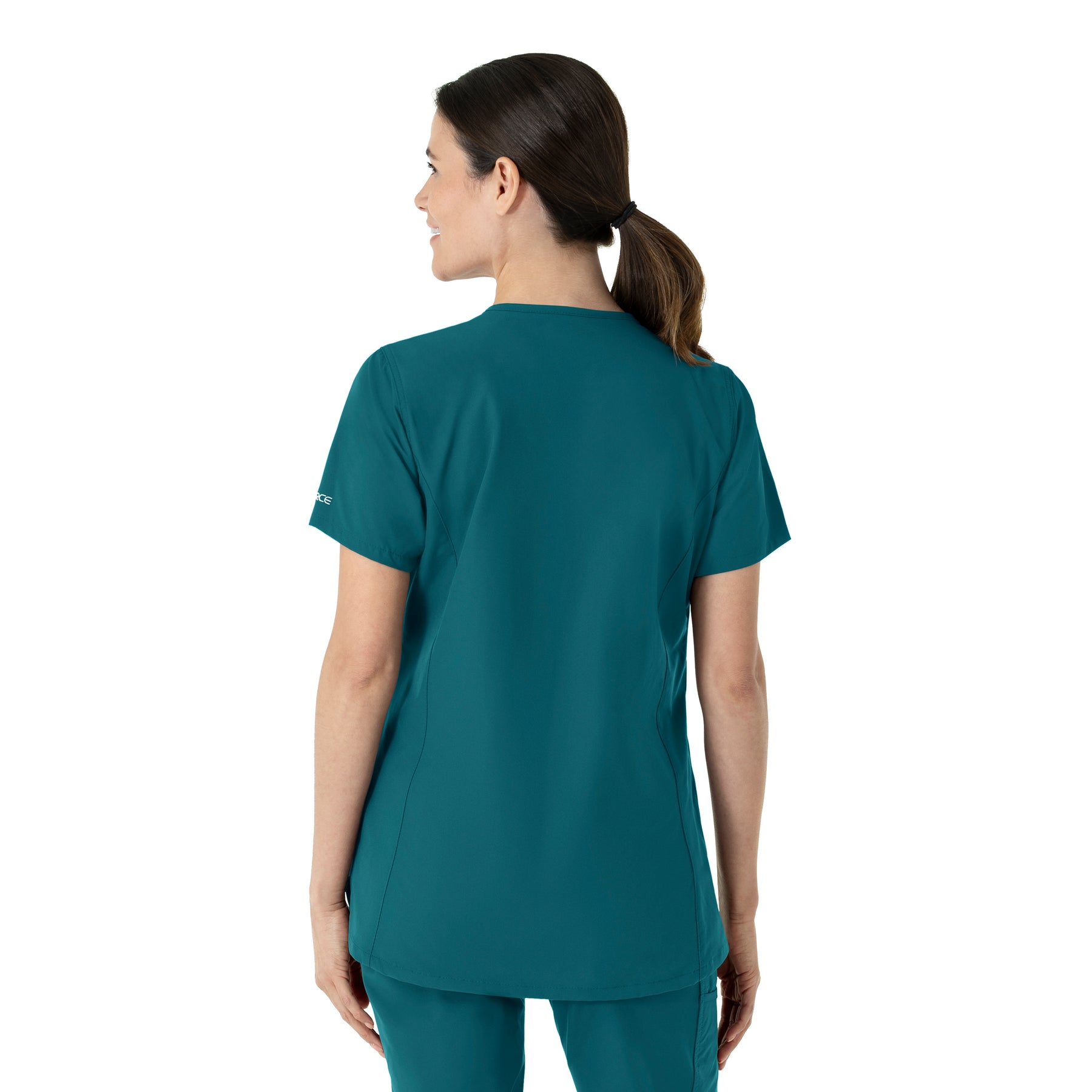Force Essentials Women's Notch Neck Tunic Scrub Top Caribbean Blue back view