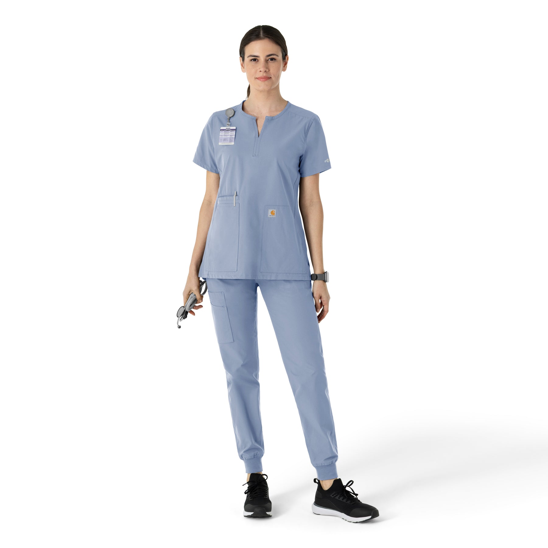 Force Essentials Women's Notch Neck Tunic Scrub Top Ceil Blue full scrub set