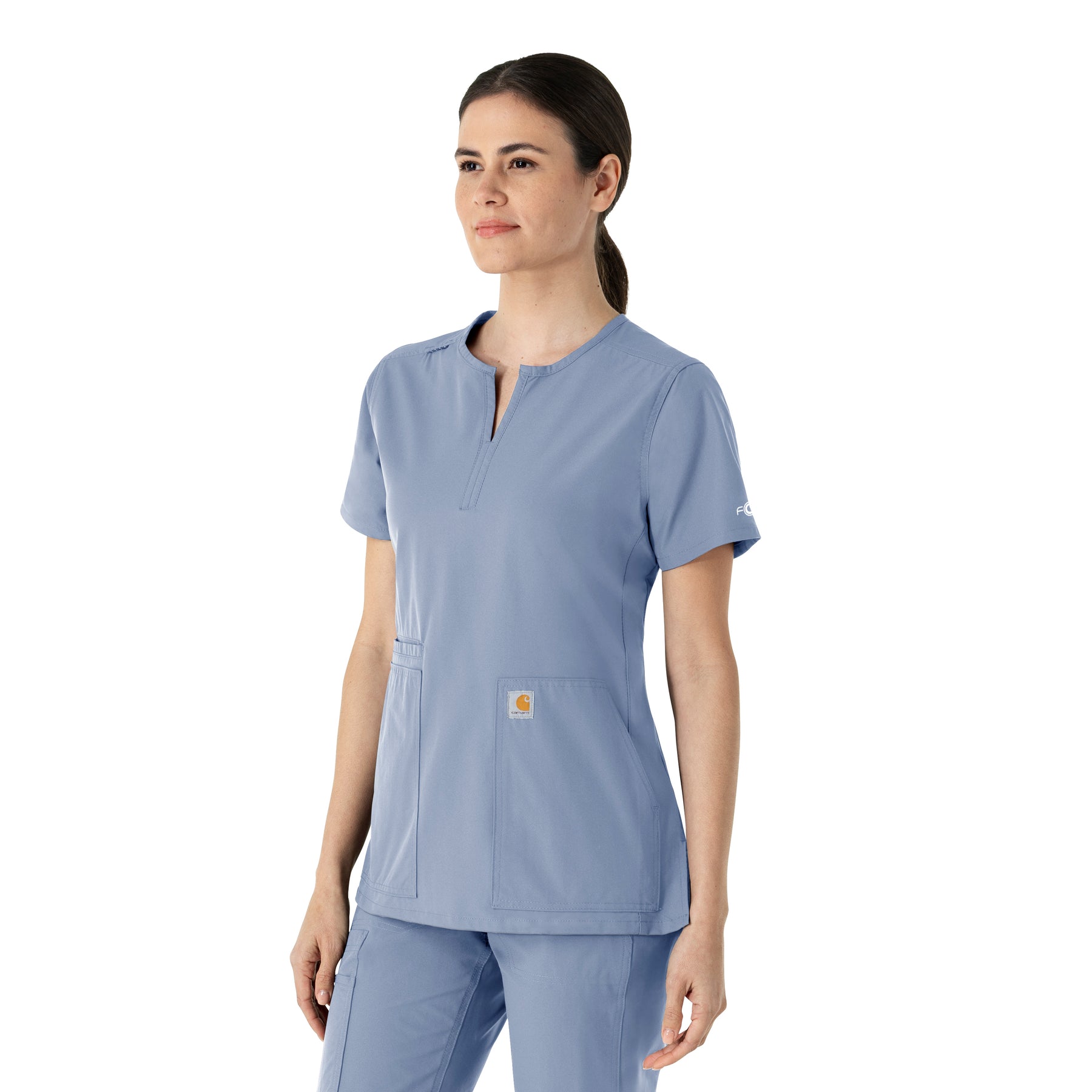 Force Essentials Women's Notch Neck Tunic Scrub Top Ceil Blue side view