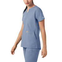 Force Essentials Women's Notch Neck Tunic Scrub Top Ceil Blue side view