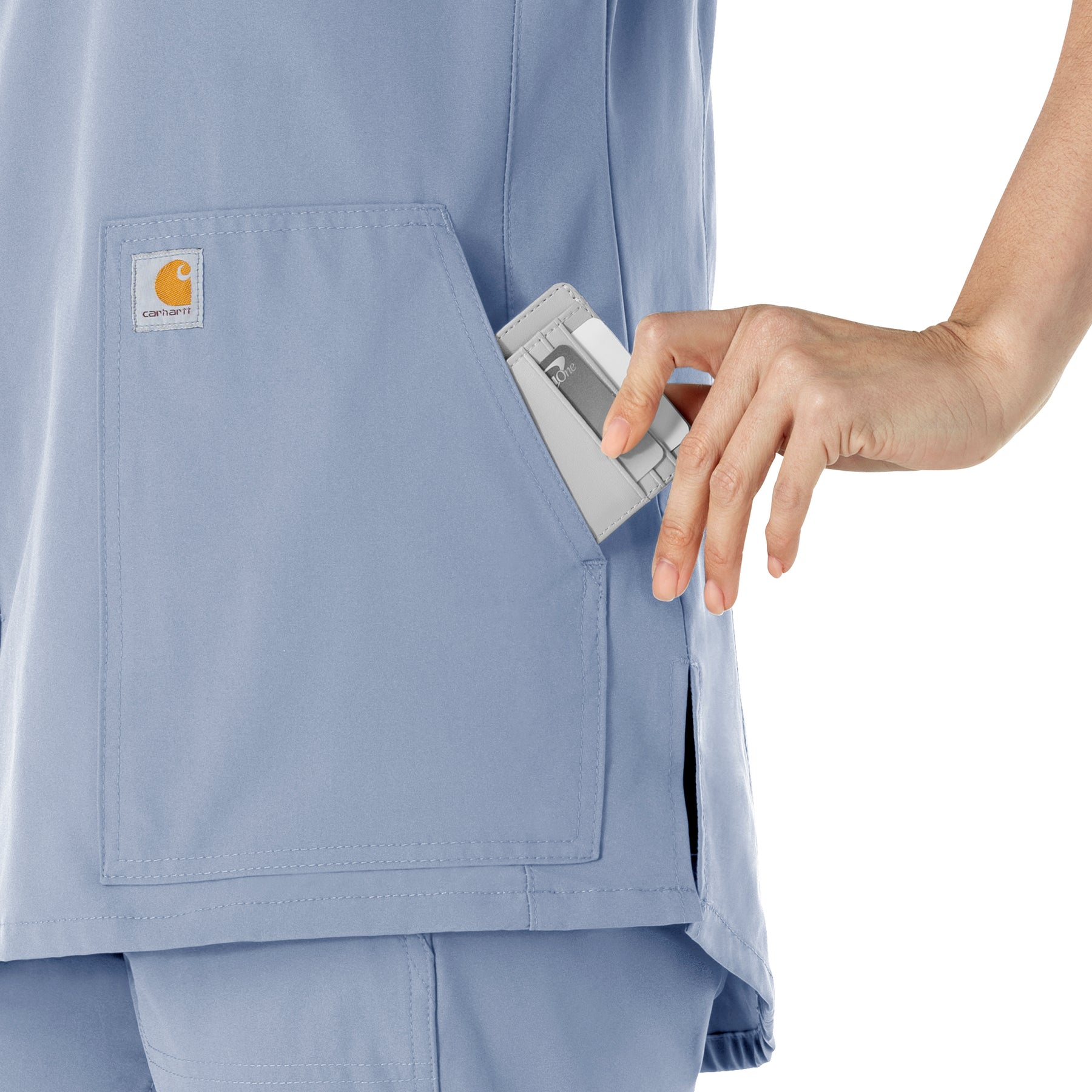 Force Essentials Women's Notch Neck Tunic Scrub Top Ceil Blue front detail
