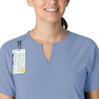 Force Essentials Women's Notch Neck Tunic Scrub Top Ceil Blue front detail