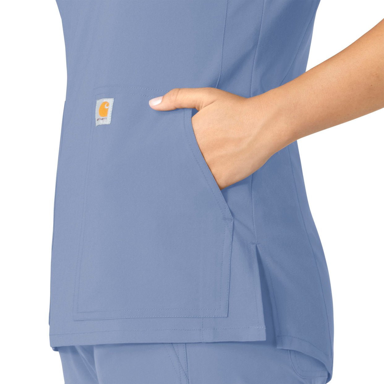 Force Essentials Women's Notch Neck Tunic Scrub Top Ceil Blue side detail 2
